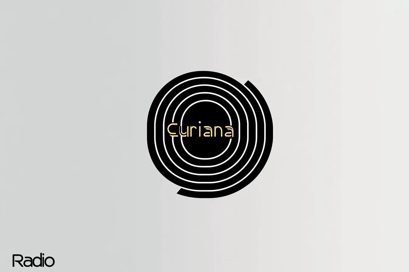 Logotipo circular formado por anillos negros concéntricos sobre fondo gris claro, con la palabra 'Curiana' en letras doradas en el centro y 'Radio' en negro en la esquina inferior izquierda.