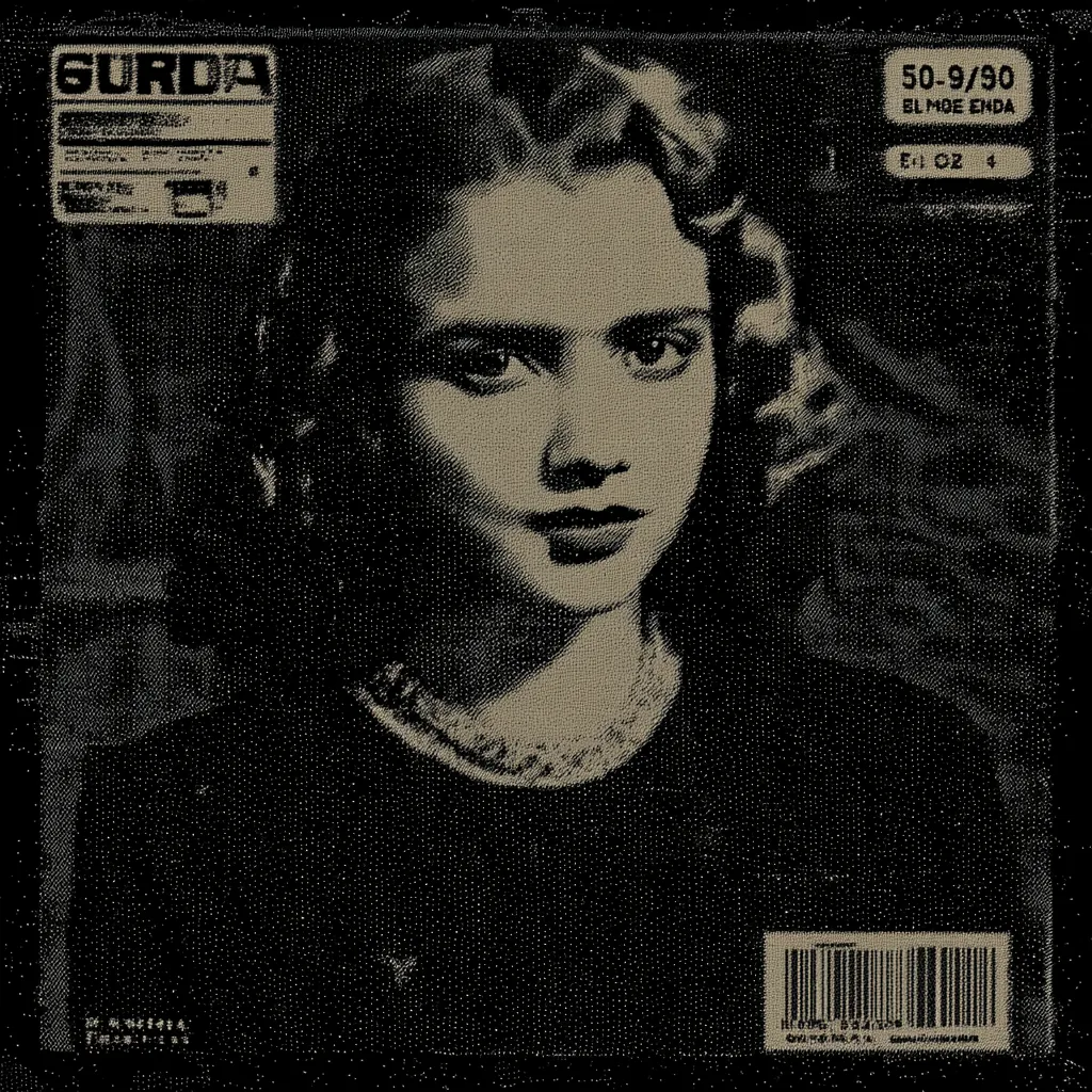 Portada de revista en tono sepia oscuro con el retrato de una mujer de cabello rizado y collar de perlas, con un código de barras en la esquina inferior derecha y texto pequeño alrededor.